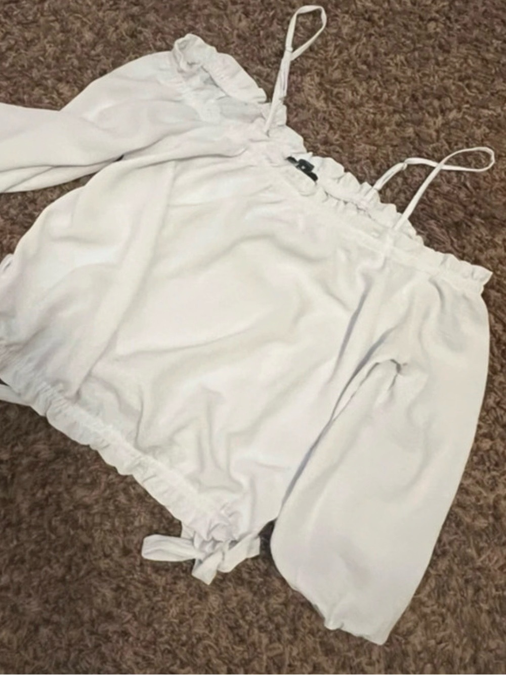 White Off-Shoulder Tie-Hem Blouse